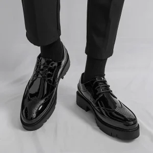 New Style Men’s Business Formal Loafers Lace Up Leather Thick Soled Breathable Anti Slippery Height Increasing Wedding