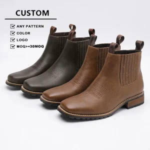 New Style Men’s PU Ankle Boots Classic Chelsea Style Embroidered Western Cowboy Boots Square Toe