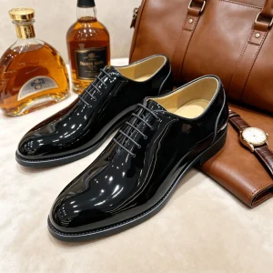 New Style Thick Sole Patent Leather Shoes Men’s Leather Dress Shoes for Wedding Shoes Breathable Small MOQ and Custom Logo