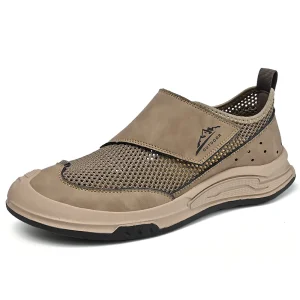 New Styles Top Layer Cow Leather Mens Casual New Sandals Slip on Summer Mesh Casual Shoes Dubai Big Size 46 Brand
