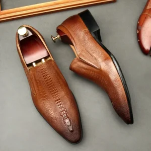 New Trend Men’s Office & Career Loafers Slip On Lightweight Elegant British Genuine Leather Dress Shoes for Weddings and Parties