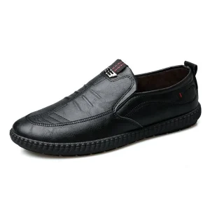 Newest Trendy Solid Color Men’s Casual Loafers PU Leather Slip On Flat Design Fashionable Running Winter Walking Shoes
