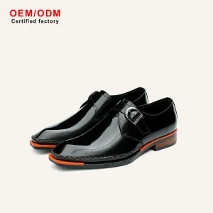 OEM Custom Men’s British Inspired Business Casual Retro Square Toe Loafers Breathable Cowhide Buckle Strap Dress
