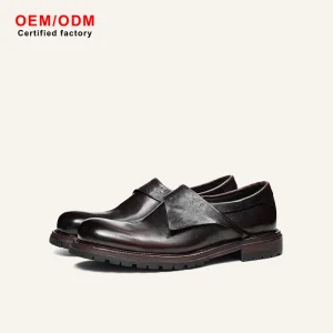 OEM Custom Men’s Goodyear Welt Lace-Up Loafers Premium Cowhide Upper British Retro Style Business Casual Genuine Leather Shoes