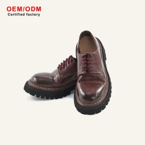 OEM Custom Men’s Italian Horsehide Derby Shoes Handcrafted Washed Vintage Finish Thick-Soled Wedding Shoes Spring Slip-On Solid