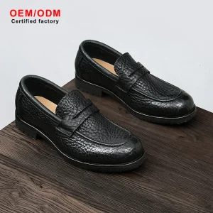 OEM Custom Top Grain Cowhide Lace up Loafers Goodyear Welt Rubber Veneer Wood Cowhide Outsole Comfort Men’s Shoes