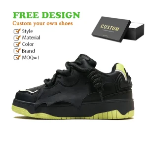 OEM Customize Logo Sporty Men’s Skate Shoes Chunky Casual Sneakers Mesh Flat Low Top Leather Walking Thick Sole Skateboarding