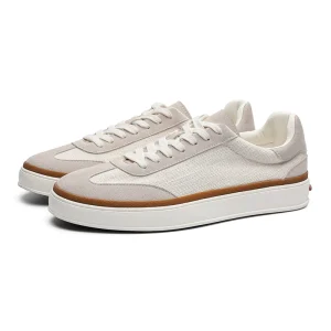 OEM ODM Men’s Beige Canvas Low Top Casual Sneakers Breathable Comfortable Daily Walking Shoes Lace Up Flat Sneakers for Men