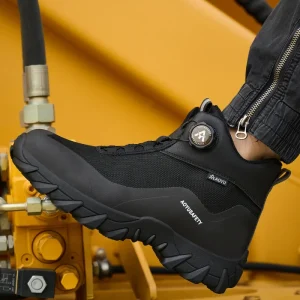 OEM Safety Shoes Unisex Black Lightweight Breathable Steel Toe Mid Cut Anti smashing Work Boots Winter Suede Canvas Fur