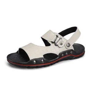 OEM Service Factory Supply Hand Made Genuine Leather Large Size Summer Beach Sandals for Men