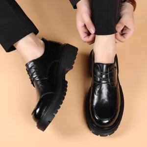 Official British Style 38-44 Two layer Cowhide EVA Rubber Black Office Loafers Men’s Pointed Toe Shoes