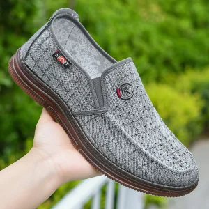 Old Beijing Canvas Shoes Men’s Slip on Fashion All Match Summer Mesh Shoes Non Slip Wear Resistant Soft Sole Comfortable Lazy