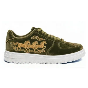 Original Custom logo Embroidery Pattern Design Men Green Suede Casual Walking Sneaker