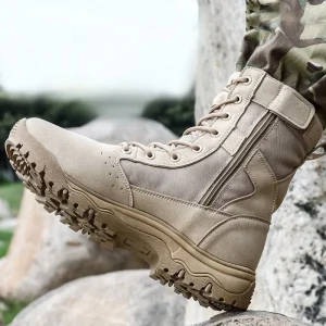Outdoor High-Top Desert Boots with Soft Sole, Tactical Hiking Shoes for Spring & Fall, Lightweight Anti-Slip Trekking Footwear