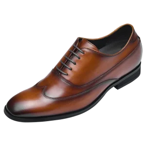 Oxford Dress Shoes Height Increasing Shoes 5cm Elevator Dress Shoes COW Leather Original Formal Men’s Genuine Leather Brown