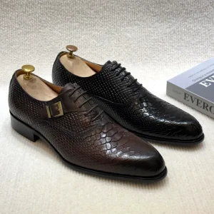 Oxford Luxury Genuine Leather Button Decoration Dress Shoes Fashion Men’s Lace up Elegant Business Office Style Pointed Toe