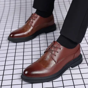 Oxford Men’s Dress Shoes Business Lace up Full Grain Leather Simple Men’s Leather Shoes