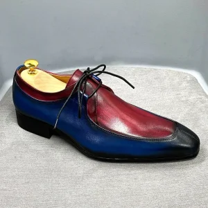 Oxford Retro Blue and Red Mixed Color Design Genuine Cowhide Men’s Business Office Shoes for Men