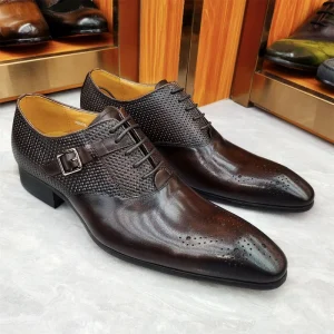 Oxford Shoes Summer Men’s Leather Shoes Lace up Fashion Single Shoes Modern Men’s Business Office Shoes Metal Buckle