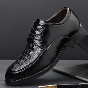 PU Lace-up Solid Men’s Formal Business Summer Breathable British Style Casual Height Increasing Groom Wedding Shoes