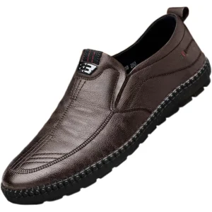PU Leather Shoes for Men New Fashionable Texture Car Stitching Bean Shoes Anti Slip Business Soft Bottom Driving Shoes for Men