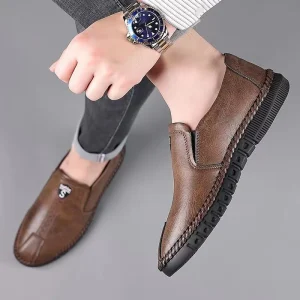 PU Leather Upper Rubber Out sole Men’s Casual Flat Walking Shoes Leather Slip on Loafers for Men