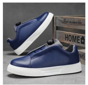 PU Leather Upper Waterproof Lace up Men’s Casual Flat Walking Shoes with Rotating Auto Lock Shoes Men