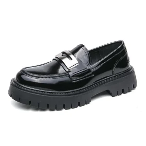 Patent Leather Shoes for Men Slip-On with Chunky Sole Comfortable Trendy Loafer Dress Shoes