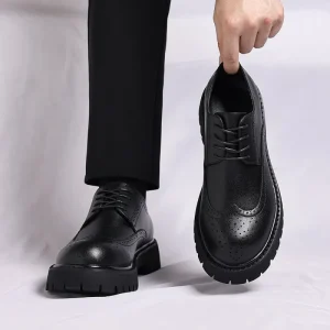 Plus Size 38 48 Men’s Leather Brogue Shoes Chunky Platform Formal Oxfords for Wedding and Work