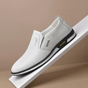 Plus Size Men’s Casual Office Slip-On Dress Shoes in White Patent Leather Solid Oxford Outsole with Autumn Style