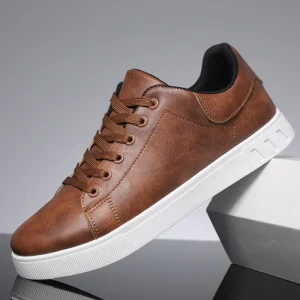 Plus Size Men’s Fashion Summer Autumn Leather Shoes Non-Slip Platform Casual Shoes Flat Shoes Lace-Up Skate Shoes