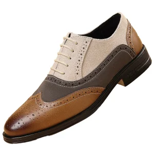 Plus Size Men’s Lace-Up Brogue Oxfords Breathable Two-Tone British Design Wedding Shoes for Spring/Summer Business Casual