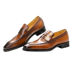 Point Toe Fashion Classic Loafers Design Wedding Men’s Formal Dress Shoes Hand-Painted PU Leather Breathable Genuine Leather