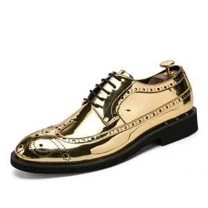 Point Toe Spring Autumn Casual Dress Shoes Oxford Golden Upper Lace Up Leisure Business Height Increasing Men Oxford Shoes