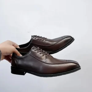 Pointed Toe Lace Up Men’s Formal Business British Style Casual Shoes Thick Sole Height Increasing Derby Shoes