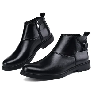 Pointed Toe Zipper Up Men’s Chelsea Boots Genuine Cow Leather Size 37-48 Winter Boots