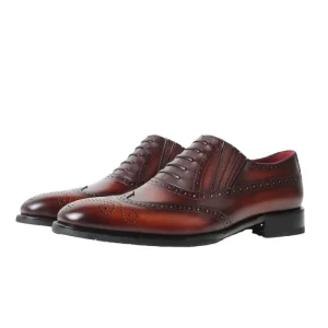 Premium Full Grain Leather Men’s Office Wedding Shoes Custom Hand Colored Patina Brogue Elastic Slip-on Footwear