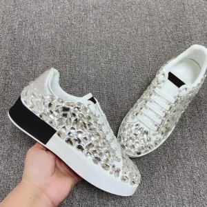 Premium Genuine Leather Men’s Walking Shoes Elegant Rhinestone Fashion Sneakers Lightweight Comfortable Casual Flat Shoes