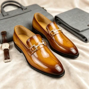 Premium Gradient Burnished Horsebit Patent Loafers Men’s Formal Business Dress Shoes High End Business Banquet Footwear
