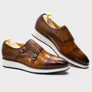 Print Classic Fashion Genuine Leather Men’s Casual Dress Shoes Monk Strap High Heel Office Shoes MOQ 1Pair