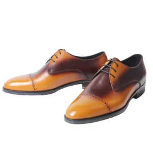 Professional Handmade Leather Derby Shoes Men’s Italian Style Cap Toe Dress Shoes Patina Cognac Business Formal Wedding Shoes