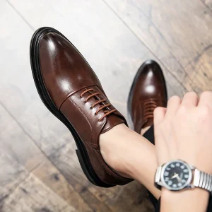 Pure Color Big Size Classical Fashion PU Leather Shoes Pointed Men’s Business Oxfords Dress Shoes