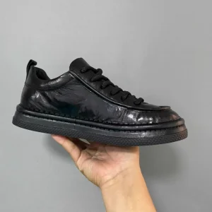 Pure Color Durable and Comfortable Flat-heeled Black Men’s Leather Dress Walking Style Casual Shoes