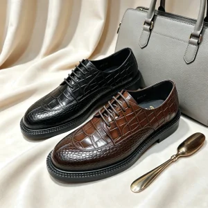 Ready to Ship Luxury Crocodile Pattern Thick-soled Men’s Derby Shoes Italian High-End Exotic Leather Formal Business Shoes
