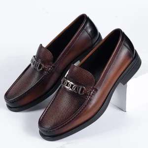 Real Cowhide Leather Men’s Summer Loafer Shoes Breathable Brown Slip On Shoes for Men Casual Business Style Men Shoes
