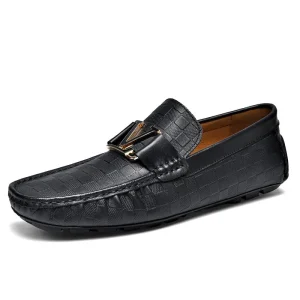 Real Leather Cowhide Slip-On Luxury Casual Men’s Loafers Flat Shoes for Wedding & Business Use