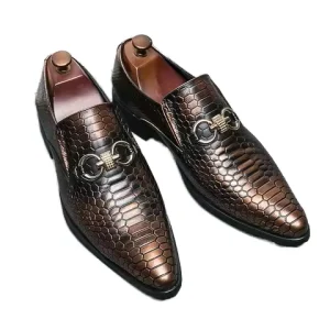 Retro Bronze Loafers Slip-on Non-slip Men’s Pointed Toe Leather Shoes Wedding Shoes Office & Career Luxury Comfortable
