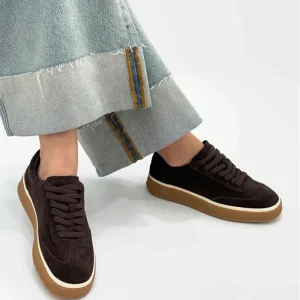 Retro Suede Lace Up Skate Shoes Breathable Lightweight Anti Slip Wear Resistant Thick Sole Color Matching Daily