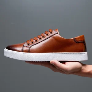 Round Rubber Anti-slip Large Leather Flat Bottom Comfortable Lightweight Daily Walking Outdoor Sports Men Shoes