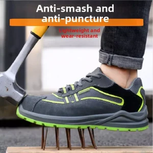 SG7202-1 Low Cut Steel Toe Grey Green Suede Leather Safety Shoes PU Injection Outsole Men’s Anti-static Comfortable
